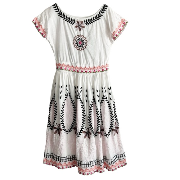Lovely Alex.Max Boho Hand Embroidered Floral White Cotton Dress S/M EPC - Picture 8 of 10